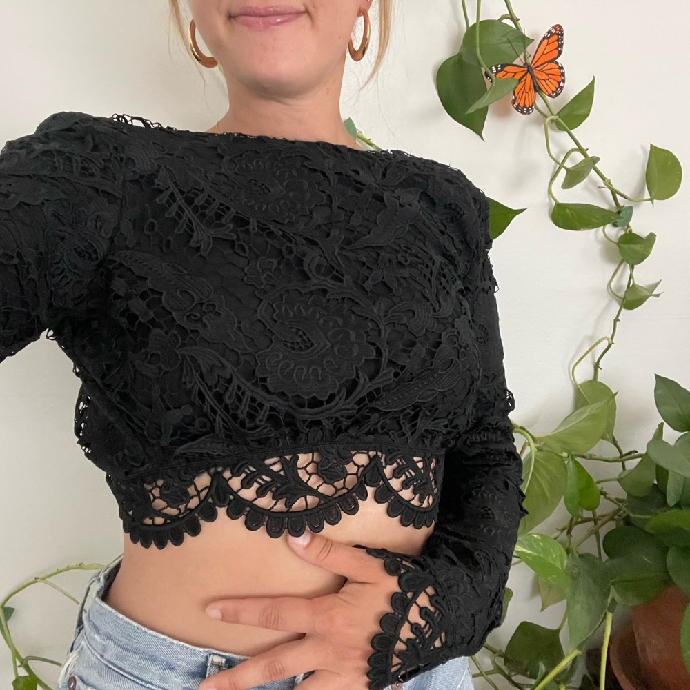 Stone Cold Fox Black Lace Crop Top